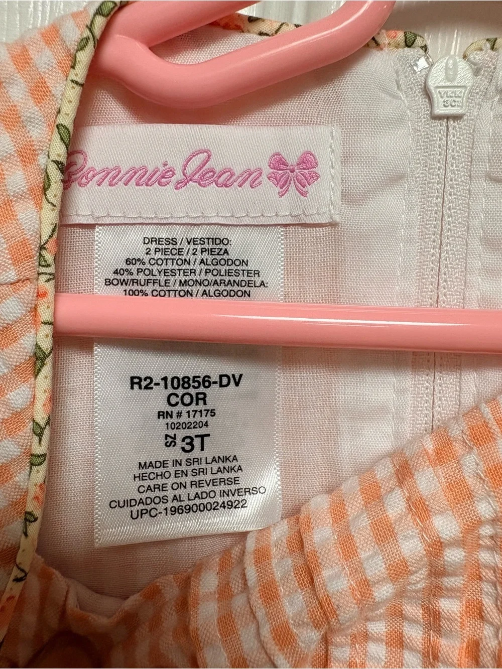NWT Bonnie Jean Peach Seersucker Dress- 3T